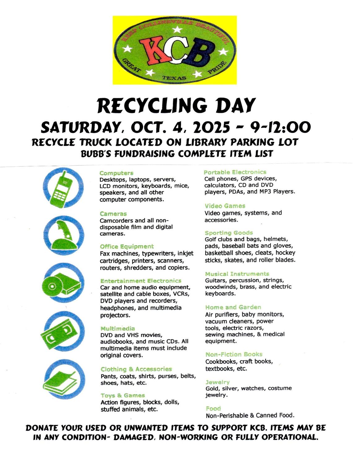 KCB Recycle Day set for October 4